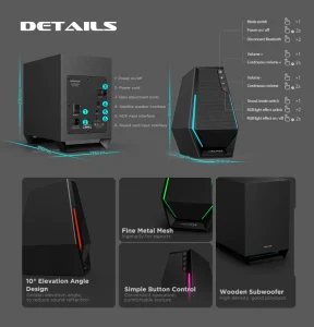 Edifier G1500 MAX 2.1 Gaming Speakers with Subwoofer & RGB - Image 4