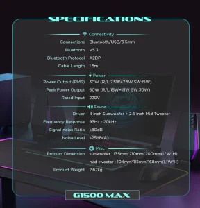 Edifier G1500 MAX 2.1 Gaming Speakers with Subwoofer & RGB - Image 3