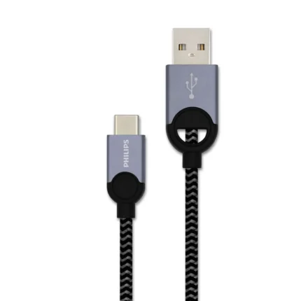 Philips Universal USB Type C Data Cable (Nylon Braided+Ring Head) - DLC2628-Dark Grey